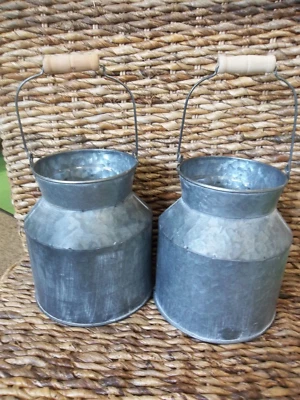 £9.50 • Buy PAIR Of MILK CHURN POT/ PLANTER GALVANISED . 15cm X 16cm.