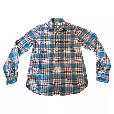 Vintage J.Crew Cotton Flannel-Slim Fit Button Up Long Sleeve Shirt Blue  Men's M • $13.99