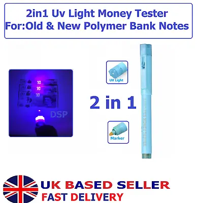 2in1 UV Light Counterfeit Fake Forged Bank Note Money Tester Detector Marker Pen • £3.95