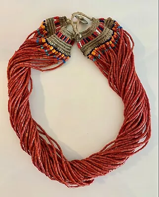 VTG Nagaland Red Twist Beaded Ceremonial Headhunter Necklace • $225