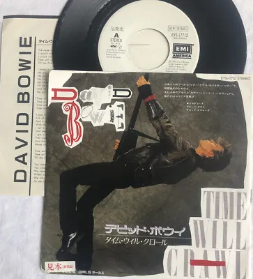 DAVID BOWIE -Time Will Crawl- Rare Japanese Promo 7” + Sleeve & Insert (Vinyl) • £37.99