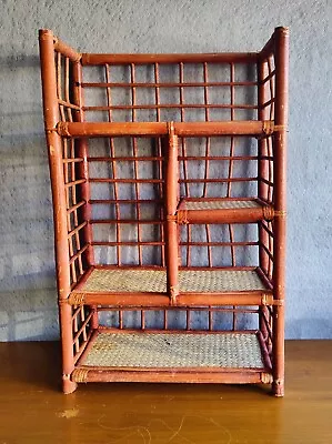 Vtg Mid Century Modern Bamboo Boho Tiered Rattan Shelf Plant Stand Book 29x17x9 • $199.50