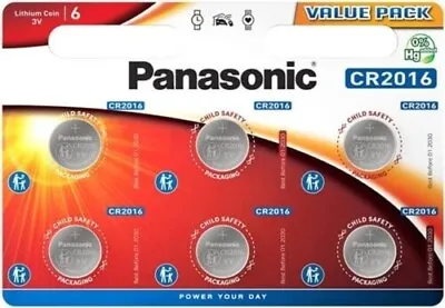 6 X Panasonic CR2016 Lithium Coin Cell 2016 3V Battery Car Key Fobs Toys Remote • £3.29