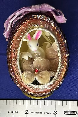 Vintage Diorama Easter Egg Handmade Painted Bunny Tree Ornament Sequins Lace • $9.99