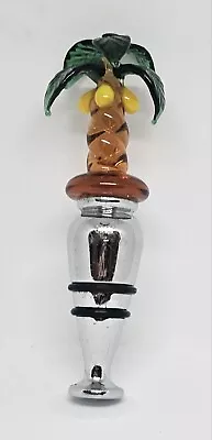 Palm Tree W/Coconuts  Wine Bottle Stopper Handblown Glass Brown Green & Yellow • £19.27