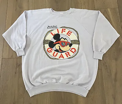 VTG 80s Mickey Mouse Life Guard Myrtle Beach Carolina Sweatshirt OSFA 24x28 USA • $23.95