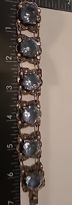 Antique Vintage Art Deco Bracelet Sterling Filigree Aquamarine Glass Bracelet 7  • $44.77