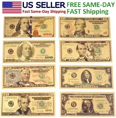 8PCS Gold Dollar Bill Full Set Gold Banknote Colorful USD 1/2/5/10/20/50/100/100 • $6.95