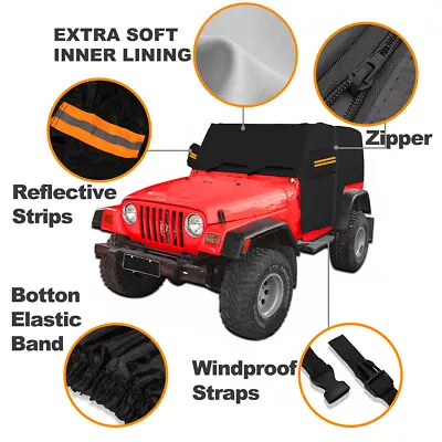 PEVA 6 Layer Black Car Cover Waterproof For Jeep Wrangler CJ YJ TJ JK 2 Door • $53.91