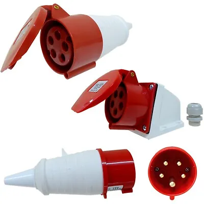 16 Amp 5 Pin Red Three Phase 400V CEE Industrial Connector 3P+N+E Plug Socket • £11.95