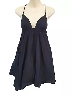 Tigerlily Black Halter Neck Lined Babydoll Short Dress Size 10 Cotton Blend • $39