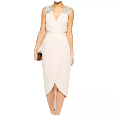£24.83 • Buy Nwt TFNC London Womens Embellished Wrap Nude Blush Midi Dress US 8