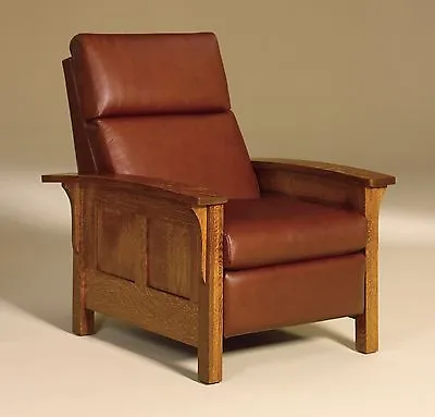 Amish Mission Arts And Crafts Recliner Chair Heartland Panel Solid Wood Leather • $2199