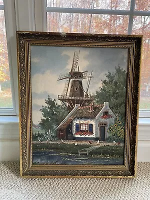 VTG Original Oil Painting Windmill Landscape Ornate Gold Frame  • $275