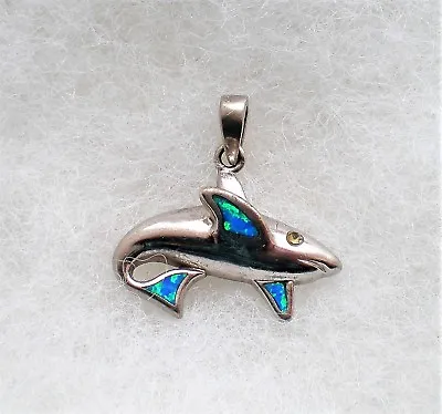 Vintage Sterling Silver 925 Opal Inlay Dolphin Shark Fish Pendant Charm 4.3 G. • $45