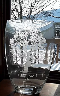 ~ TREE Of LIFE ~ 12  Hand-Made CRYSTAL VASE ~ European Judaica ~ HERE AM I ~ • $175