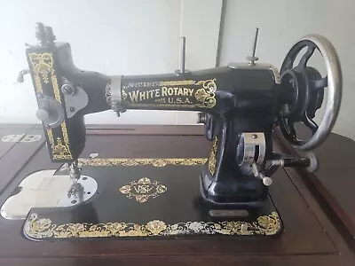 ANTIQUE WHITE ROTARY SEWING MACHINE IN Martha Washington CABINET • $385