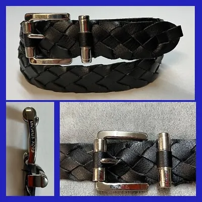 Michael Kors Black Braided Leather Belt Roller Buckle 551127 Sz M Fits To 38” • $14.99