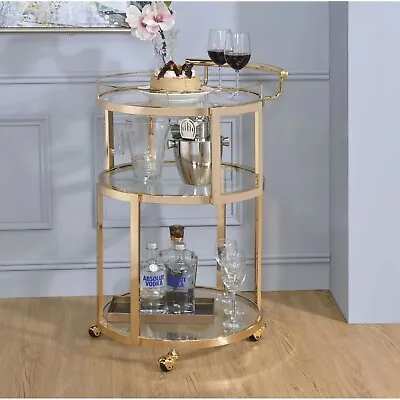 £155 • Buy Gold Round Cocktail Drinks Trolley Display Cart Glass Iron 3-Tier Art Deco