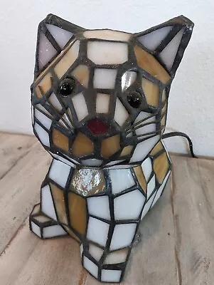 Vintage Tiffany Style Stained Glass Cat Bobble Head Lamp • $95