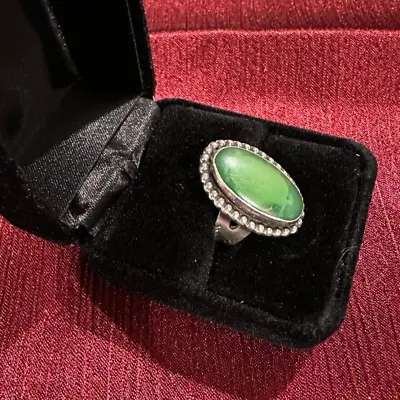 Large Vintage Native American Navajo Sterling Silver Green Turquoise Ring Sz 5.5 • $37