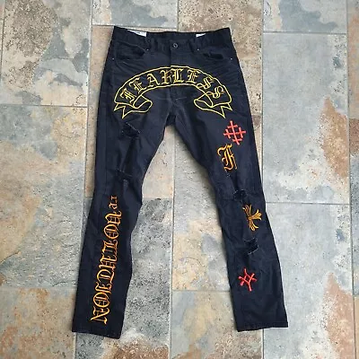 Smoke Rise Men’s Actual 32x31 Fearless Distressed Denim Black Jeans Streetwear • $41.99