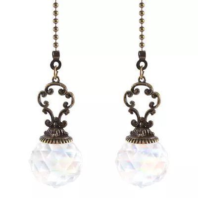 Set Of 2 Vintage- Clear Fan Pull Ceiling Fan Chain Pulls Crystal Prism Ball E8C7 • $19.42