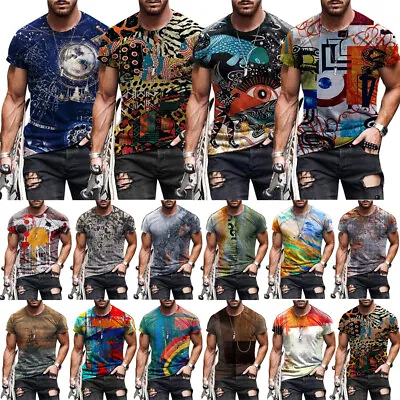 Fashion Men's 3D Print T-Shirt Summer O-neck Casual Short Sleeve Tops Blouse Tee • $26.73