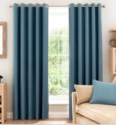 (1 Pair Novan Blackout Ring Top Curtain Plain Blue/Green 66 X72 ) • £37.99