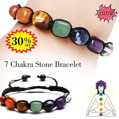 7Chakra Stone Bracelet Reiki Healing Natural Crystal Braided Adjustable NEW • $3.96