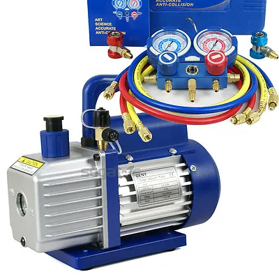 $78.59 • Buy R134A R12 R22 R502 A/C HVAC+1-Stage 3,5CFM Vacuum Pump Manifold Gauge 2 Valves 