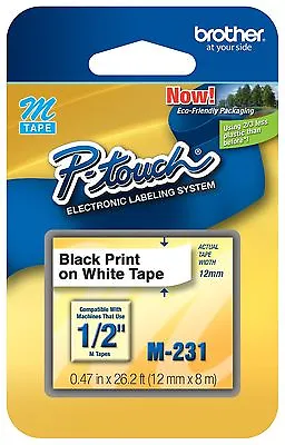 GENUINE Brother M231 P-Touch Label Tape MK-231S MK231 1/2  Black On White • $11.90