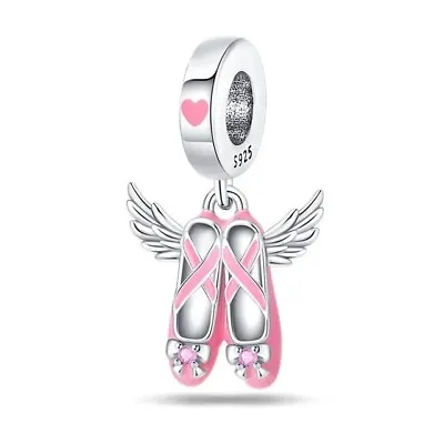 BALLERINA DANCE SHOES BALLET PUMPS Charm Bead Dangle 925 Sterling Silver • £13.95