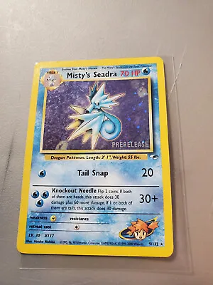 Prerelease Misty’s Seadra 9/132 Holo Gym Heroes Stamped WOTC Pokemon Card • $6