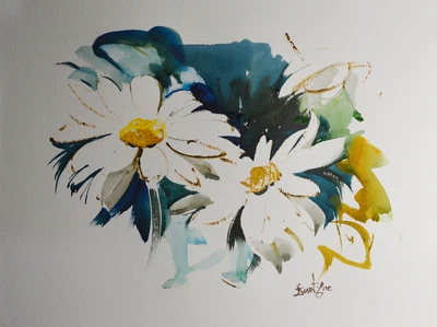 $25 • Buy EUNTIQUE - Original Daisy Flower Painting By American Artist EUNTIQUE