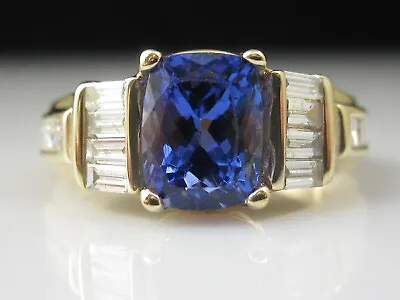 Tanzanite Diamond Ring Cushion Blue / Purple Baguette Princess 14K Yellow Gold  • $1399.99