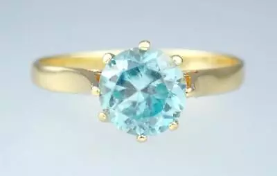 Radiant Vintage 1960s 18K Gold Blue Zircon Solitaire Engagement Ring Size 6.5 • £558.57