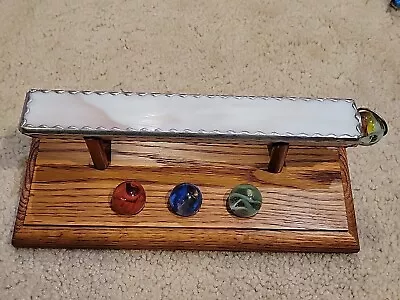 Vintage Handmade Stained Glass Kaleidoscope On Wood Base With 3 Marbles • $39.95