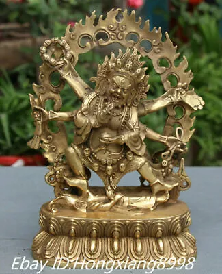 8'' Old Tibet Buddhism Bronze Gilt 6 Arm Mahakala Wrathful Deity Buddha Statue • $142.80