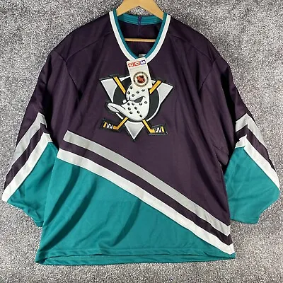 Vintage Anaheim Mighty Ducks Jersey Size Large Purple CCM 90s NHL NWT NOS FLAW • $99.95