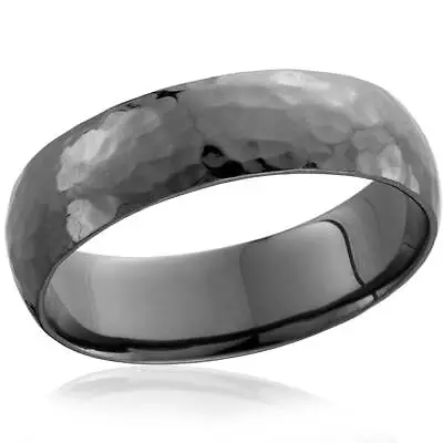 Mens 14K Black Gold Hammered Wedding Ring 6mm High Polished Band • $588.98