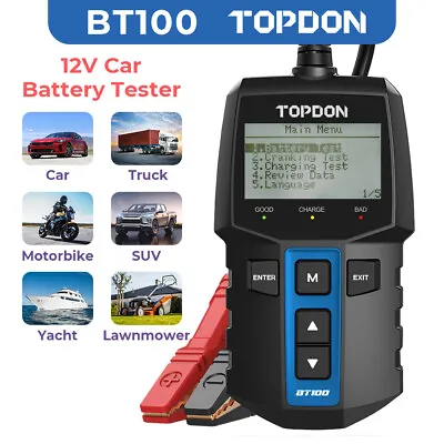 TOPDON BT100 12V Car Battery Tester Voltage Analyzer  Automotive Testing Digital • $44.99