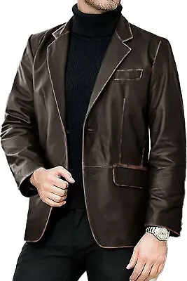 Brown Blazer Lambskin Leather Coat Partywear Leather Blazer For Men's • $119