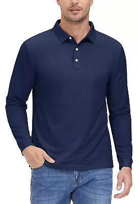 Mens Long Sleeve Polo Shirt Casual Lightweight Quick Dry Golf Work Fishing Shirt • $18.03