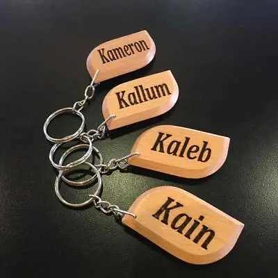 Personalised Name Keyrings Keychains Wooden Key Ring Gift • £6.99