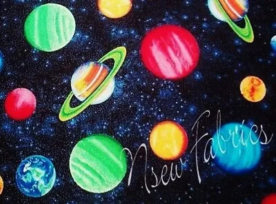 Space Planet Fabric Galaxy Star Moon Sun Space Ship Rocket Cotton Quilt  -  BTY • $9.99