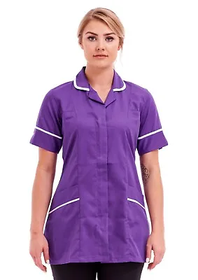 PURPLE Ladies Collared Tunic Zipper Closure Healthcare Uniform Size 8 To 26 • £15.99
