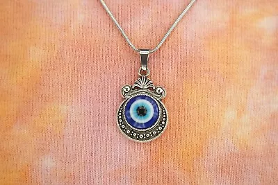 $12 • Buy Nazar Necklace, Anti Evil Eye Crescent Blue Eye Charm Pendant With Chain Nb