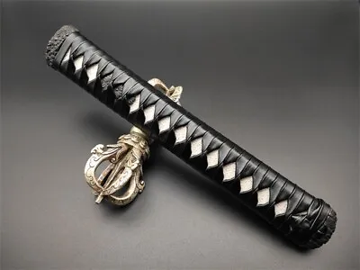 Japanese Sword Hilt Handle 26CM Tsuka Katana Handmade All Black & White #02 • $91.99