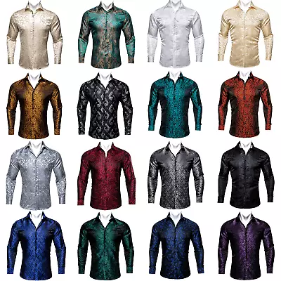 Men Fashion Button Down Shirt Casual Long Sleeve Black Party Top Dress Shirts XL • £15.99